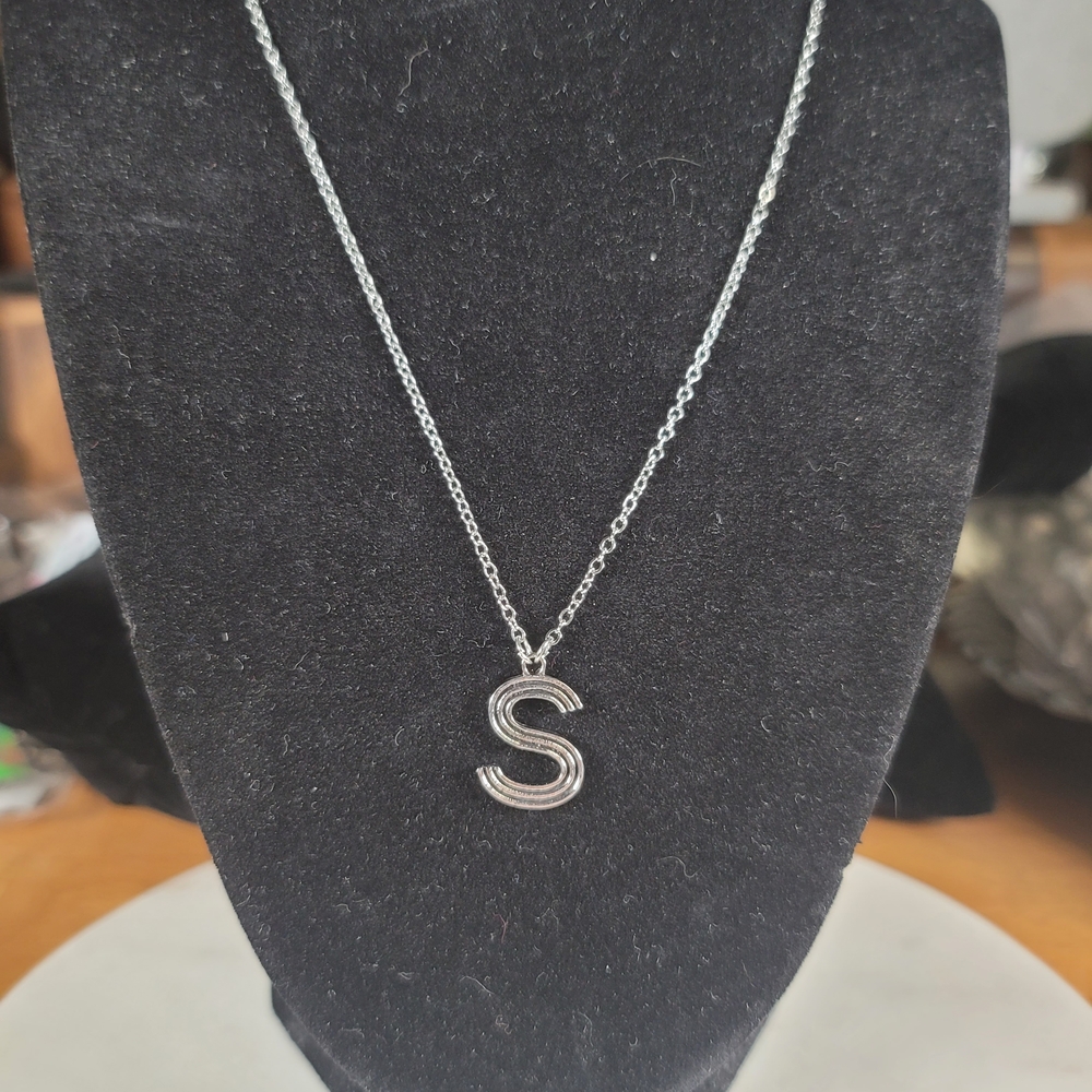 Silver Initial 'S' Pendant Necklace Set